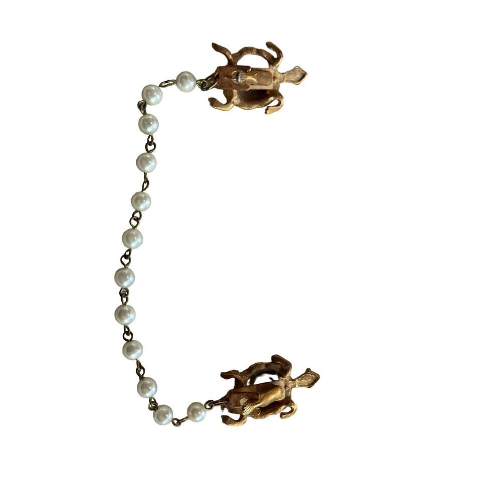 Vintage 1950s Sweater Guard Clip Faux Pearl Chain Gold Tone Turtle Rare - Picture 5 of 7